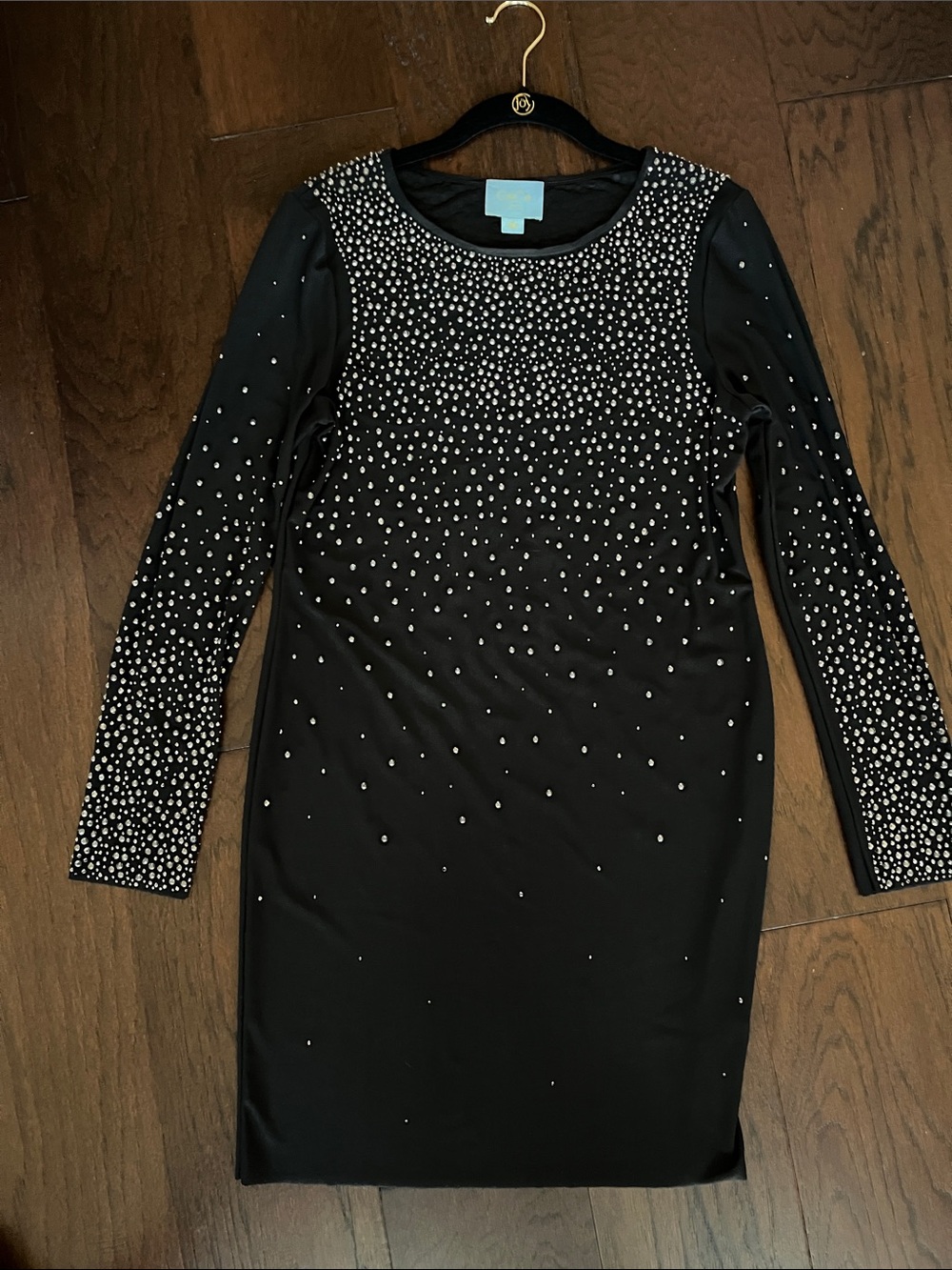 CeCe Little Black Long-Sleeve Dress with Silver Bling Size M